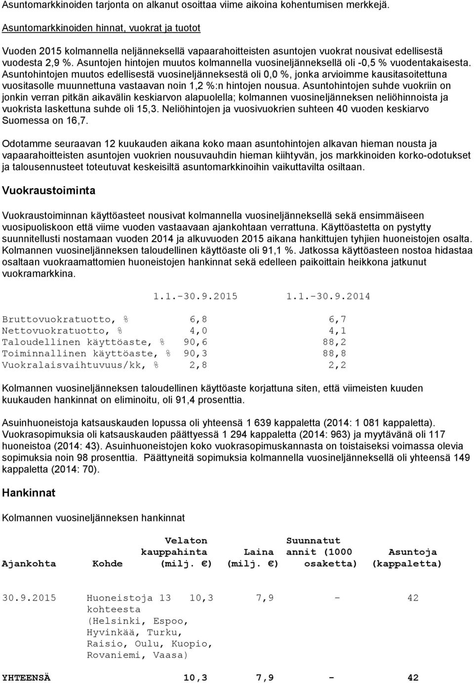 Asuntojen hintojen muutos kolmannella vuosineljänneksellä oli -0,5 % vuodentakaisesta.