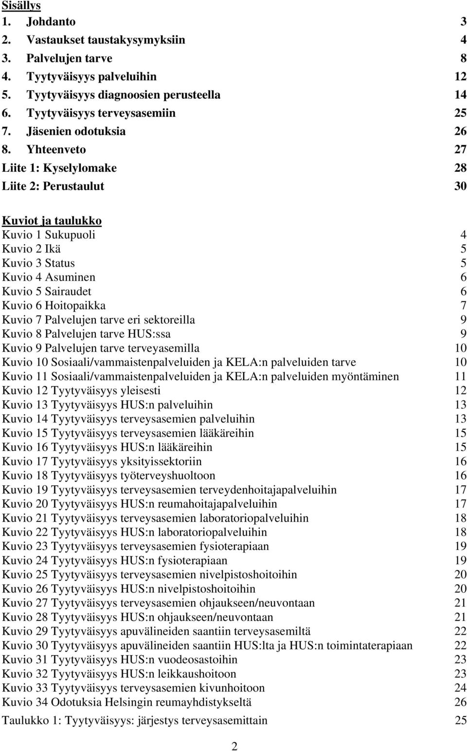 Yhteenveto 27 Liite 1: Kyselylomake 28 Liite 2: Perustaulut 30 Kuviot ja taulukko Kuvio 1 Sukupuoli 4 Kuvio 2 Ikä 5 Kuvio 3 Status 5 Kuvio 4 Asuminen 6 Kuvio 5 Sairaudet 6 Kuvio 6 Hoitopaikka 7 Kuvio