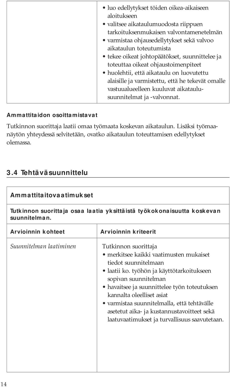 aikataulusuunnitelmat ja -valvonnat. Ammattitaidon osoittamistavat laatii omaa työmaata koskevan aikataulun.