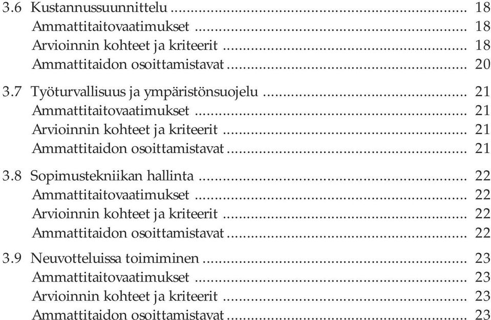 .. 21 3.8 Sopimustekniikan hallinta... 22... 22 ja kriteerit... 22 Ammattitaidon osoittamistavat.