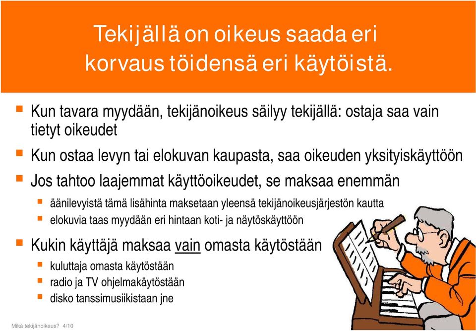 yksityiskäyttöön Jos tahtoo laajemmat käyttöoikeudet, se maksaa enemmän äänilevyistä tämä lisähinta maksetaan yleensä