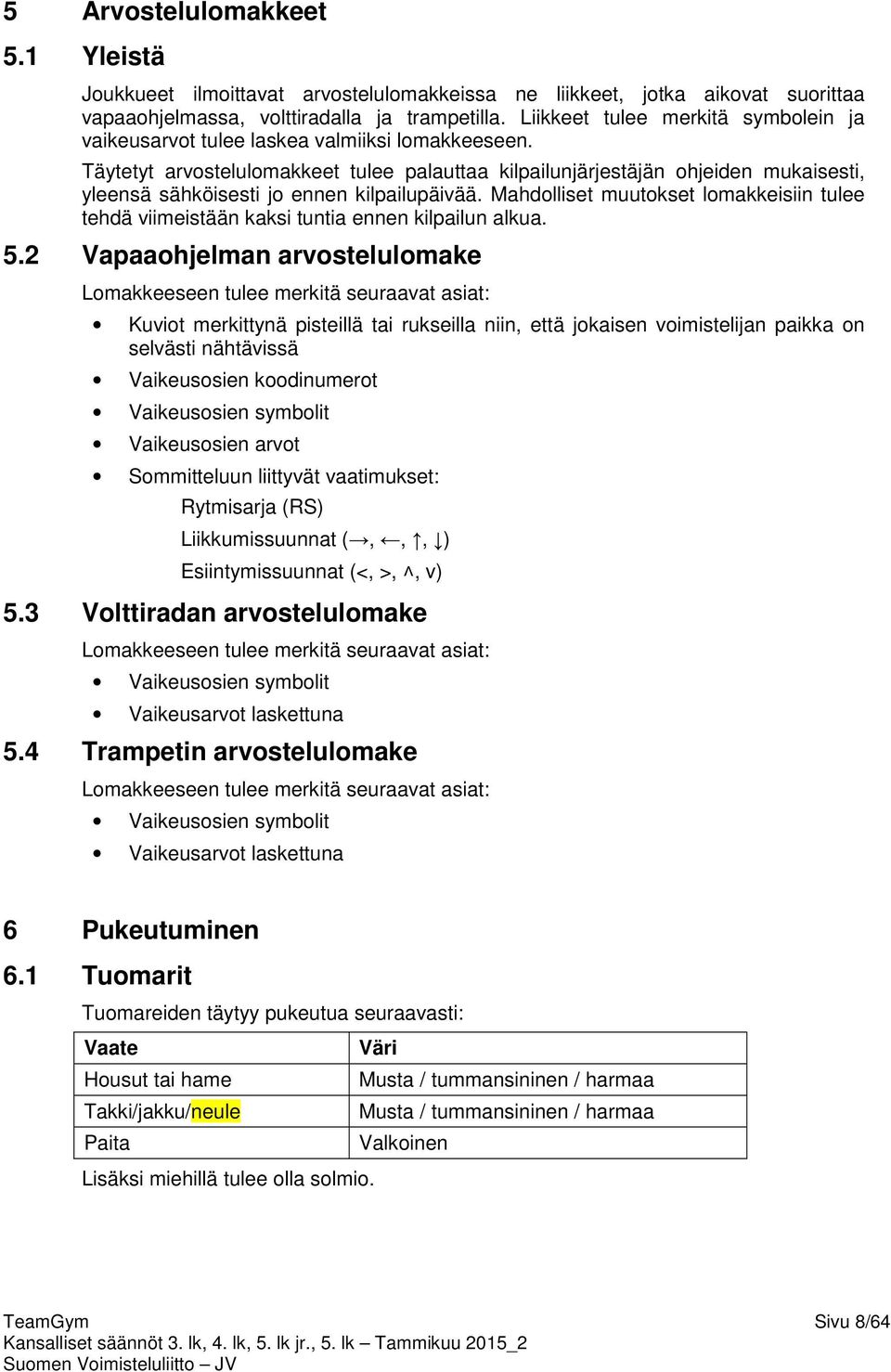 Täytetyt arvostelulomakkeet tulee palauttaa kilpailunjärjestäjän ohjeiden mukaisesti, yleensä sähköisesti jo ennen kilpailupäivää.