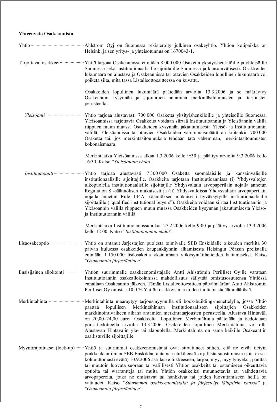 Osakkeiden lukumäärä on alustava ja Osakeannissa tarjottavien Osakkeiden lopullinen lukumäärä voi poiketa siitä, mitä tässä Listalleottoesitteessä on kuvattu.