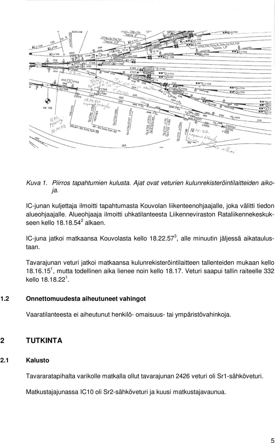 18.54 2 alkaen. IC-juna jatkoi matkaansa Kouvolasta kello 18.22.57 3, alle minuutin jäljessä aikataulustaan.