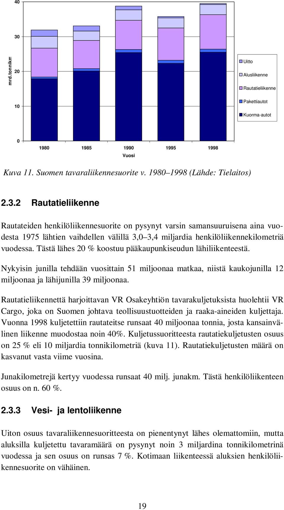 Rautatieliikennettä harjoittavan VR Osakeyhtiön tavarakuljetuksista huolehtii VR Cargo, joka on Suomen johtava teollisuustuotteiden ja raaka-aineiden kuljettaja.