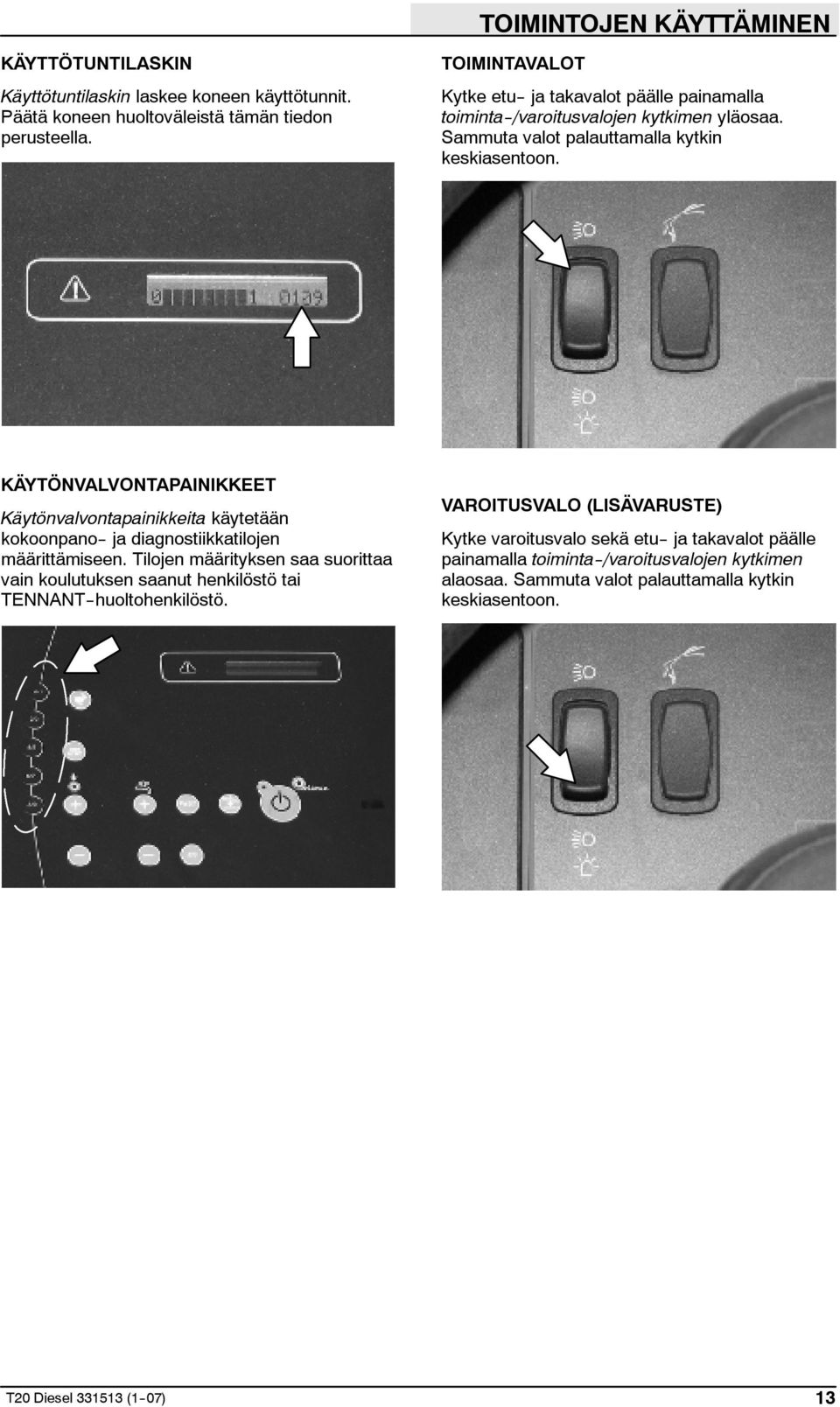 KÄYTÖNVALVONTAPAINIKKEET Käytönvalvontapainikkeita käytetään kokoonpano-- ja diagnostiikkatilojen määrittämiseen.