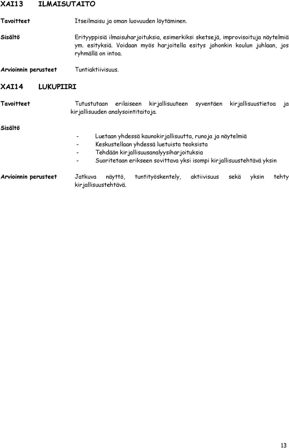 XAI14 LUKUPIIRI Tutustutaan erilaiseen kirjallisuuteen syventäen kirjallisuustieta ja kirjallisuuden analysintitaitja.