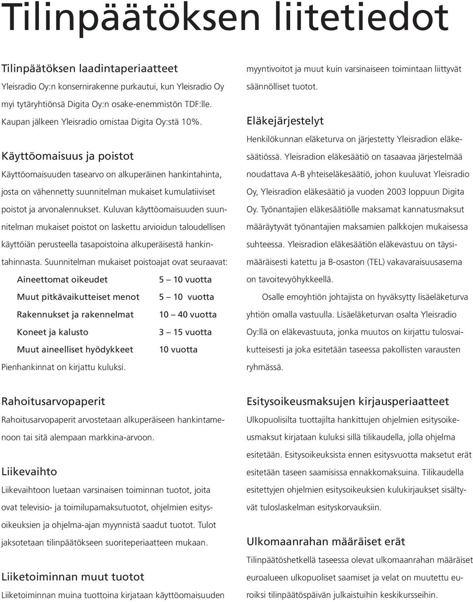 Käyttöomaisuus ja poistot Käyttöomaisuuden tasearvo on alkuperäinen hankintahinta, josta on vähennetty suunnitelman mukaiset kumulatiiviset poistot ja arvonalennukset.