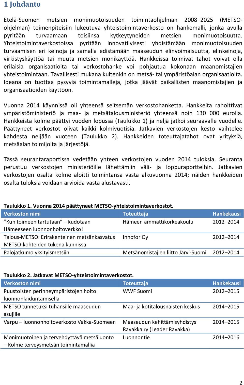 Yhteistoimintaverkostoissa pyritään innovatiivisesti yhdistämään monimuotoisuuden turvaamisen eri keinoja ja samalla edistämään maaseudun elinvoimaisuutta, elinkeinoja, virkistyskäyttöä tai muuta