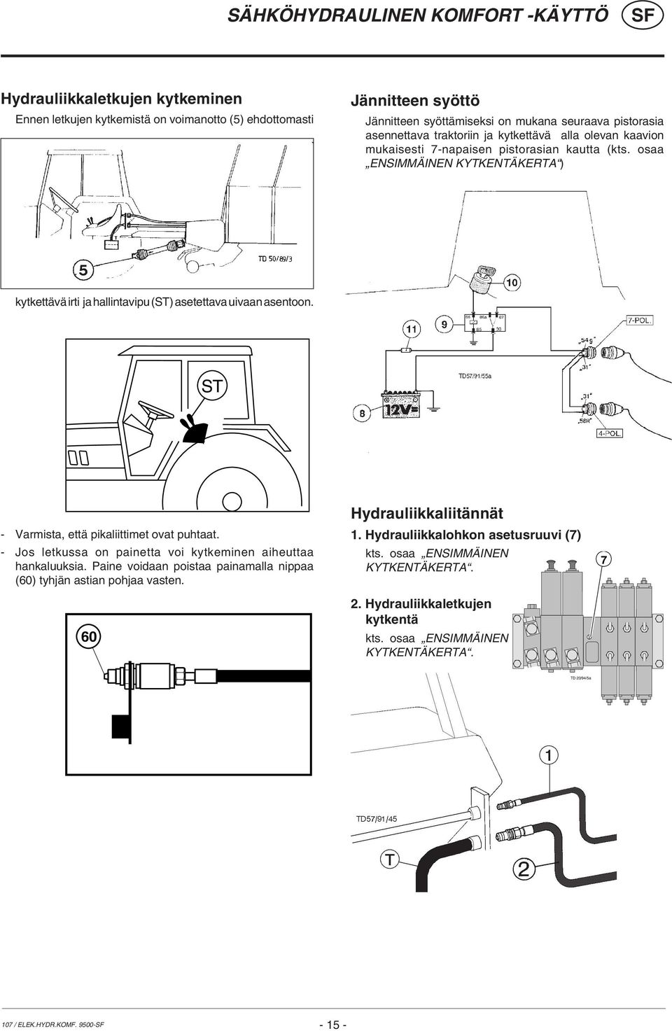 osaa ENSIMMÄINEN KYTKENTÄKERTA ) kytkettävä irti ja hallintavipu (ST) asetettava uivaan asentoon. ST - Varmista, että pikaliittimet ovat puhtaat.