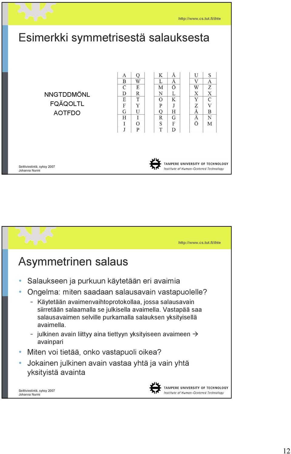 - Käytetään avaimenvaihtoprotokollaa, jossa salausavain siirretään salaamalla se julkisella avaimella.