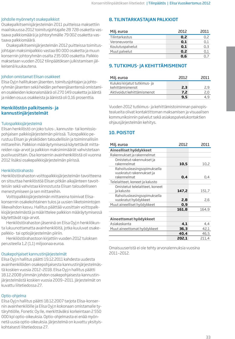 Osakepalkitsemisjärjestelmän 2012 puitteissa toimitusjohtajan maksimipalkkio vastaa 80 000 osaketta ja muun konsernin johtoryhmän osalta 235 000 osaketta.