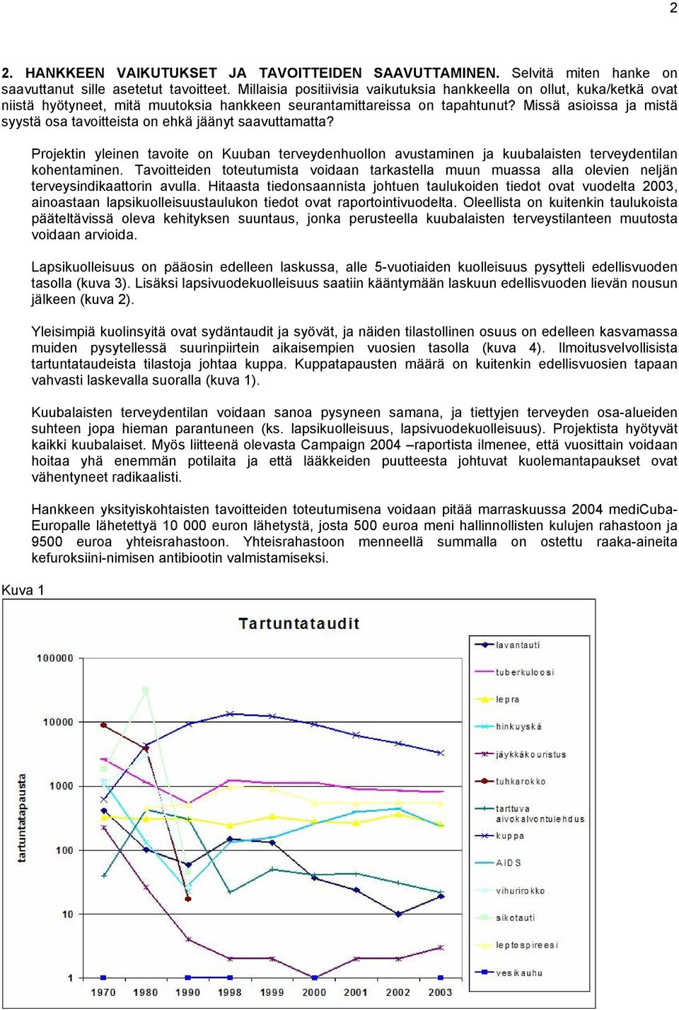 Missä asioissa ja mistä syystä osa tavoitteista on ehkä jäänyt saavuttamatta? Kuva 1 Projektin yleinen tavoite on Kuuban terveydenhuollon avustaminen ja kuubalaisten terveydentilan kohentaminen.