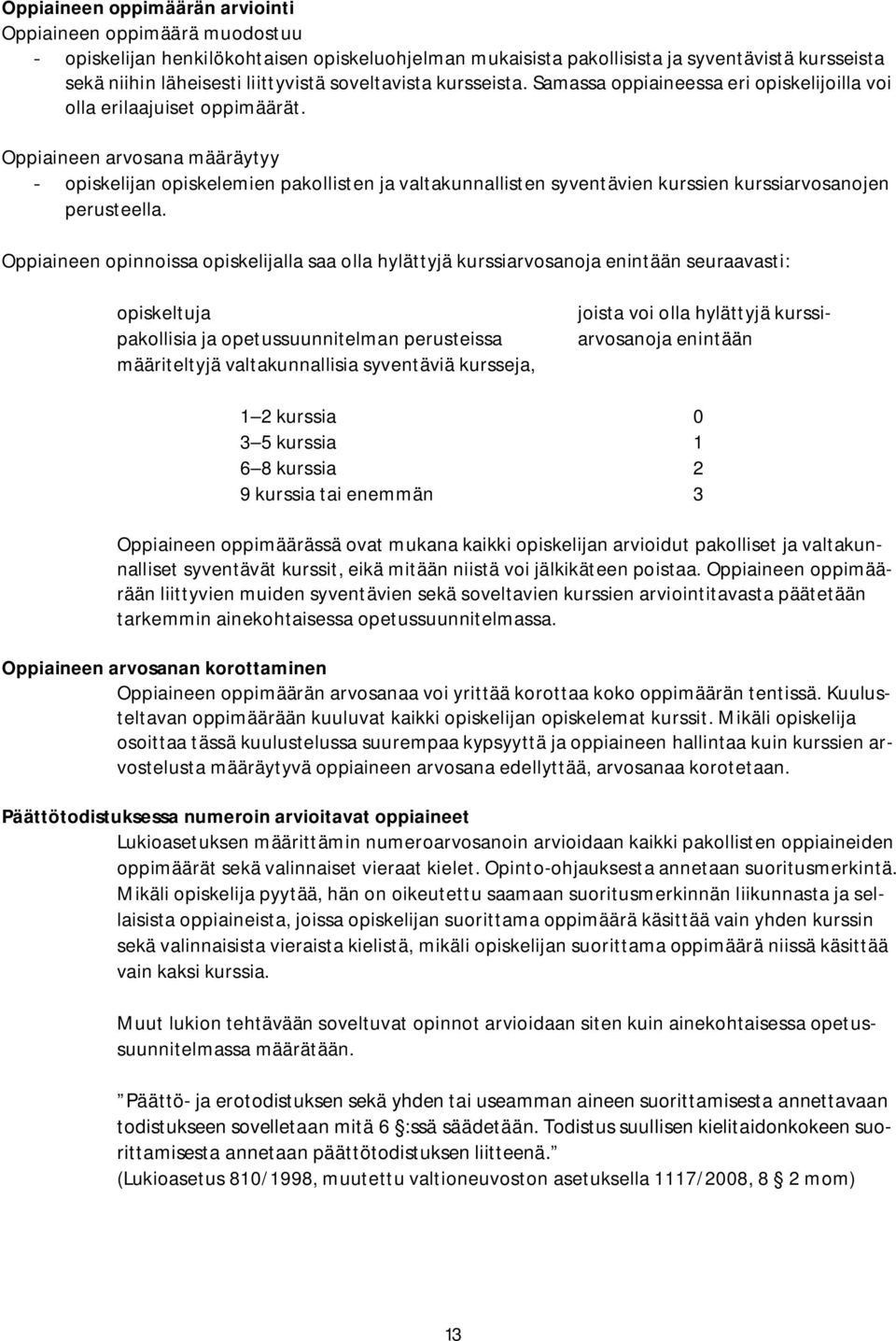 Oppiaineen arvosana määräytyy - opiskelijan opiskelemien pakollisten ja valtakunnallisten syventävien kurssien kurssiarvosanojen perusteella.