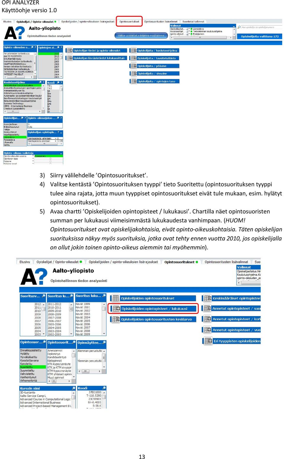 mukaan, esim. hylätyt opintosuoritukset). 5) Avaa chartti Opiskelijoiden opintopisteet / lukukausi.