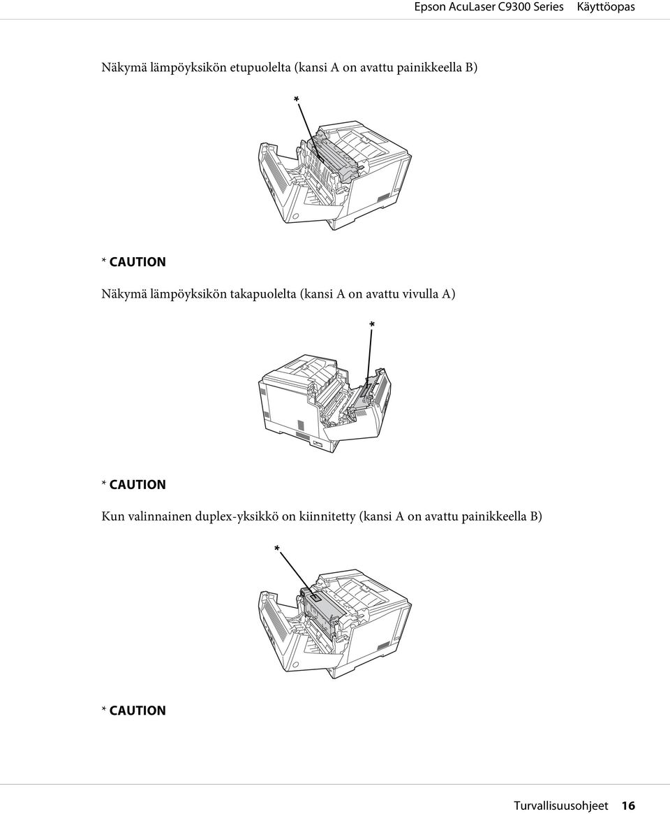 vivulla A) * CAUTION Kun valinnainen duplex-yksikkö on