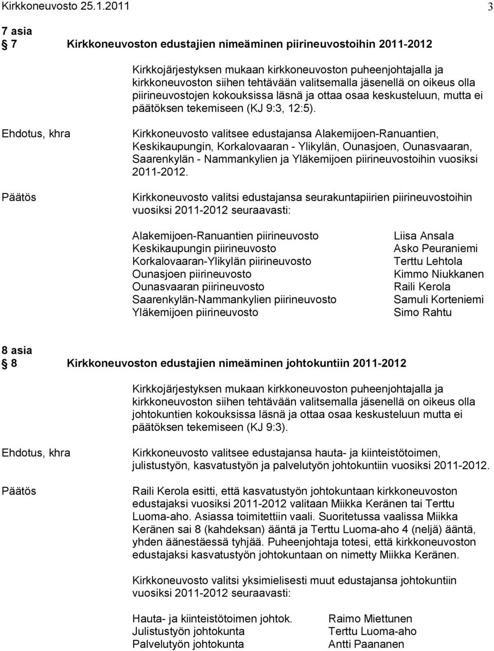 on oikeus olla piirineuvostojen kokouksissa läsnä ja ottaa osaa keskusteluun, mutta ei päätöksen tekemiseen (KJ 9:3, 12:5).