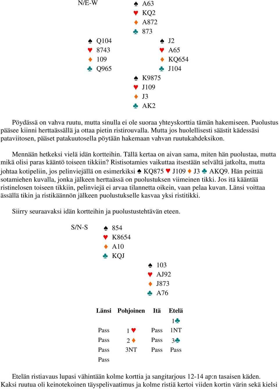 Mennään hetkeksi vielä idän kortteihin. Tällä kertaa on aivan sama, miten hän puolustaa, mutta mikä olisi paras kääntö toiseen tikkiin?