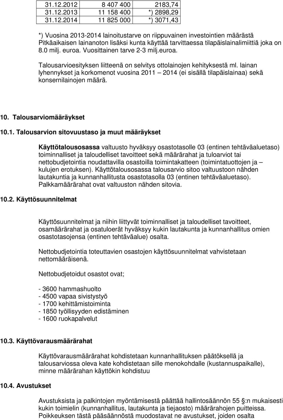 tarvittaessa tilapäislainalimiittiä joka on 8.0 milj. euroa. Vuosittainen tarve 2-3 milj.euroa. Talousarvioesityksen liitteenä on selvitys ottolainojen kehityksestä ml.