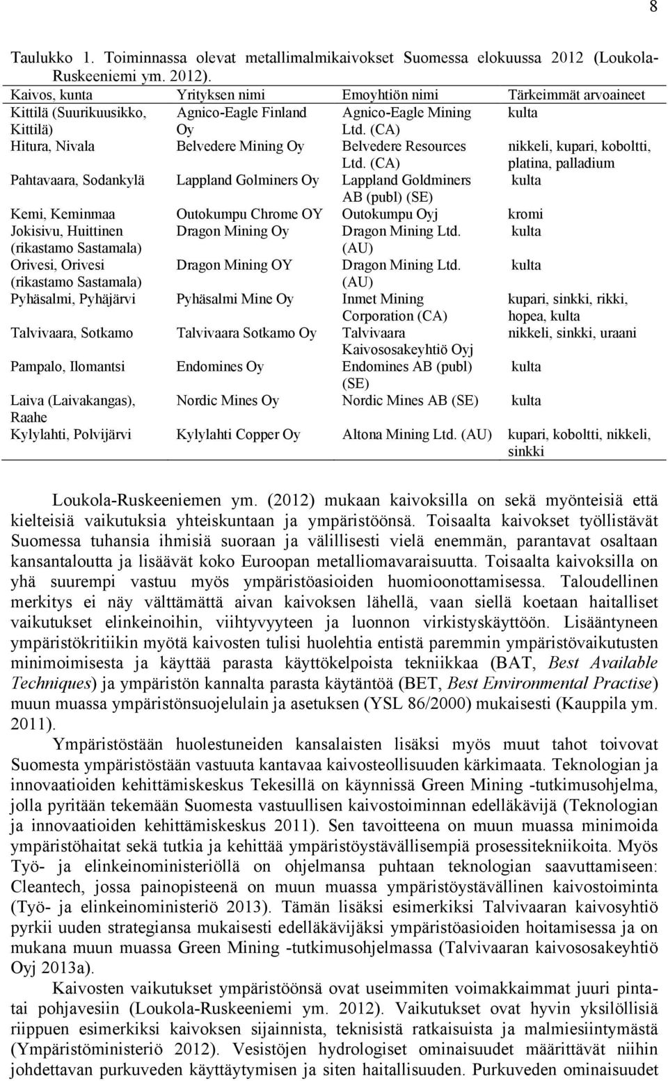 (CA) Hitura, Nivala Belvedere Mining Oy Belvedere Resources Ltd.