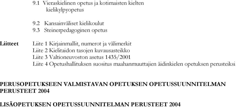 kuvausasteikko Liite 3 Valtioneuvoston asetus 1435/2001 Liite 4 Opetushallituksen suositus maahanmuuttajien