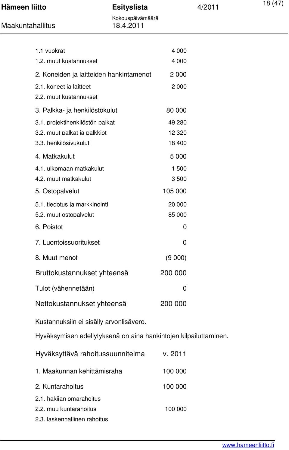 2. muut ostopalvelut 85 000 6. Poistot 0 7. Luontoissuoritukset 0 8.