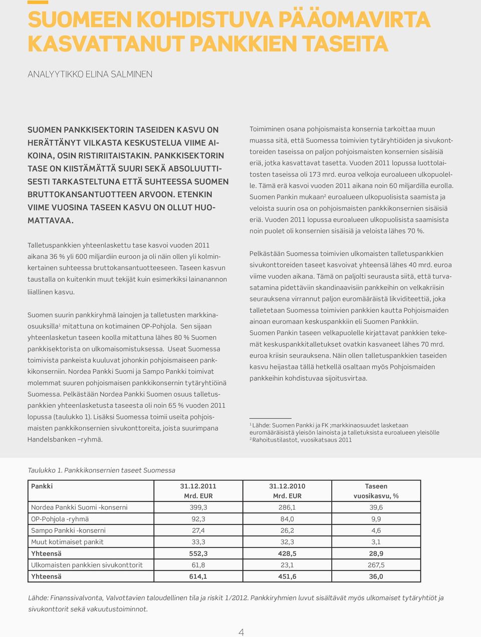 Talletuspankkien yhteenlaskettu tase kasvoi vuoden 2011 aikana 36 % yli 600 miljardiin euroon ja oli näin ollen yli kolminkertainen suhteessa bruttokansantuotteeseen.