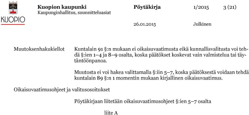 Oikaisuvaatimusohjeet ja valitusosoitukset Muutosta ei voi hakea valittamalla :iin 5 7, koska päätöksestä voidaan tehdä