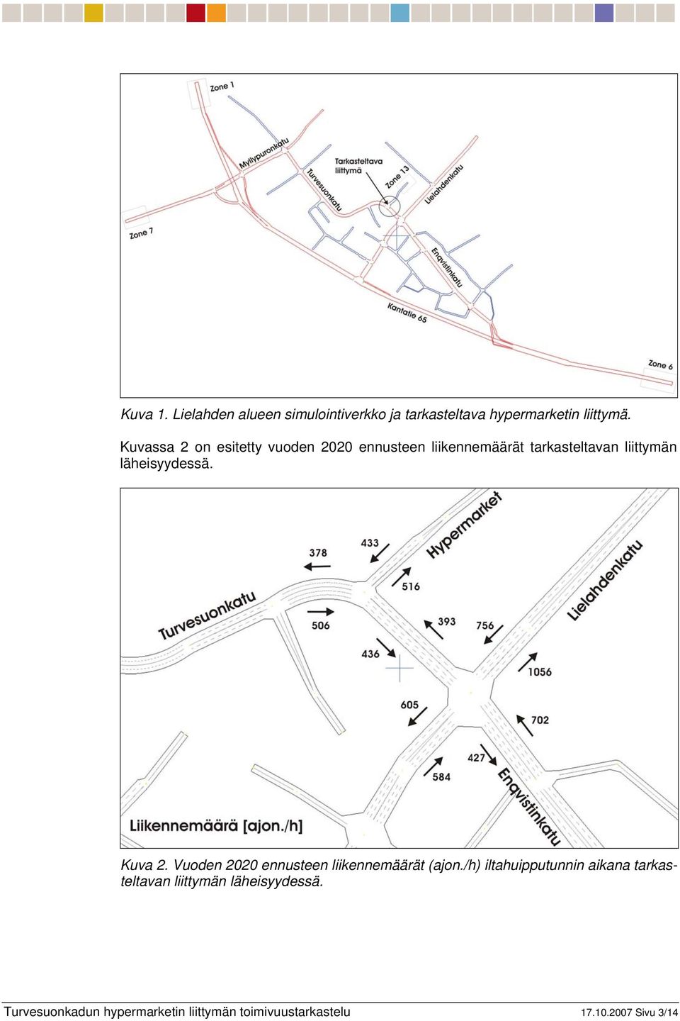 läheisyydessä. Kuva 2. Vuoden 2020 ennusteen liikennemäärät (ajon.