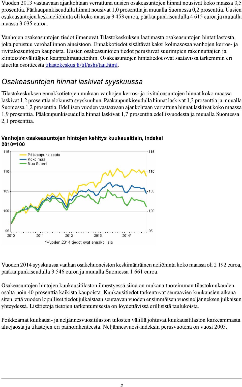 Vanhojen osakeasuntojen tiedot ilmenevät Tilastokeskuksen laatimasta osakeasuntojen hintatilastosta, joka perustuu verohallinnon aineistoon.