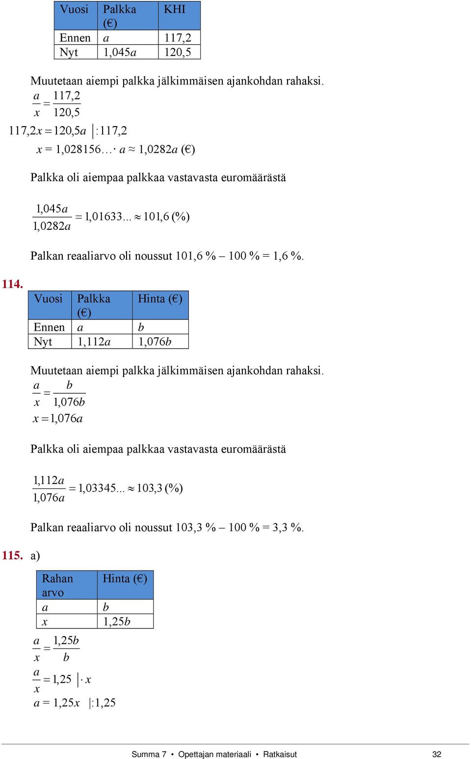 .. 101,6 (%) Plkn relirvo oli noussut 101,6 % 100 % = 1,6 %. 114.