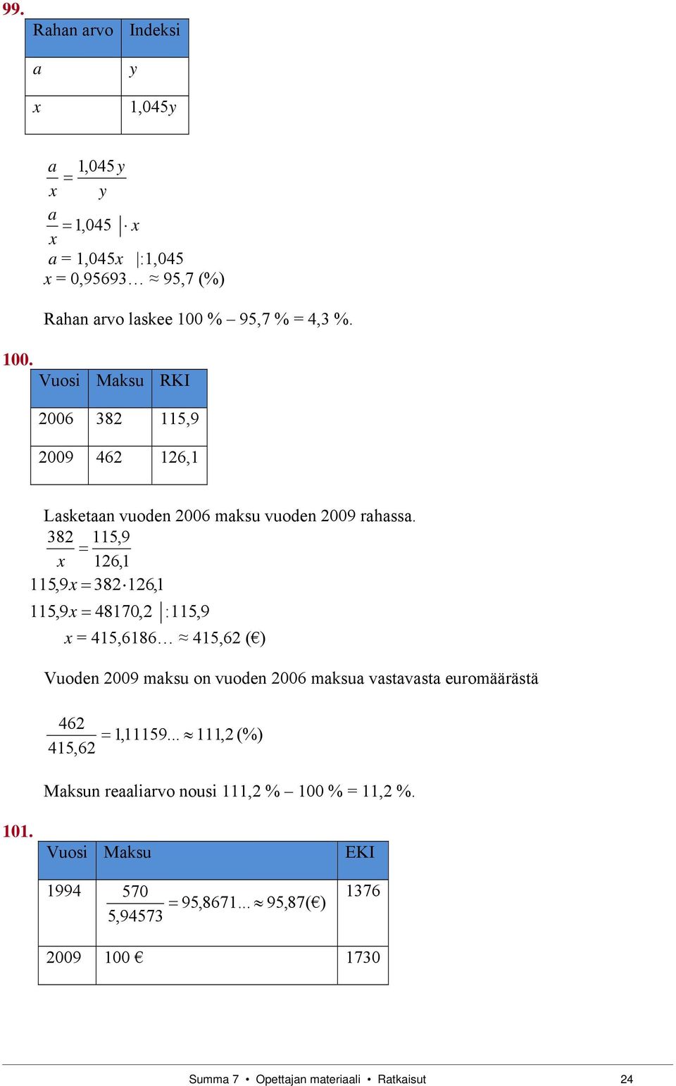 382 115,9 x 126,1 115,9 x 382126,1 115,9x 48170,2 :115,9 x = 415,6186 415,62 ( ) Vuoden 2009 mksu on vuoden 2006 mksu vstvst