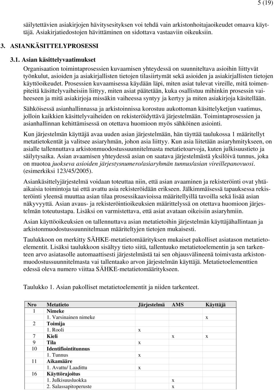 Asian käsittelyvaatimukset Organisaation toimintaprosessien kuvaamisen yhteydessä on suunniteltava asioihin liittyvät työnkulut, asioiden ja asiakirjallisten tietojen tilasiirtymät sekä asioiden ja