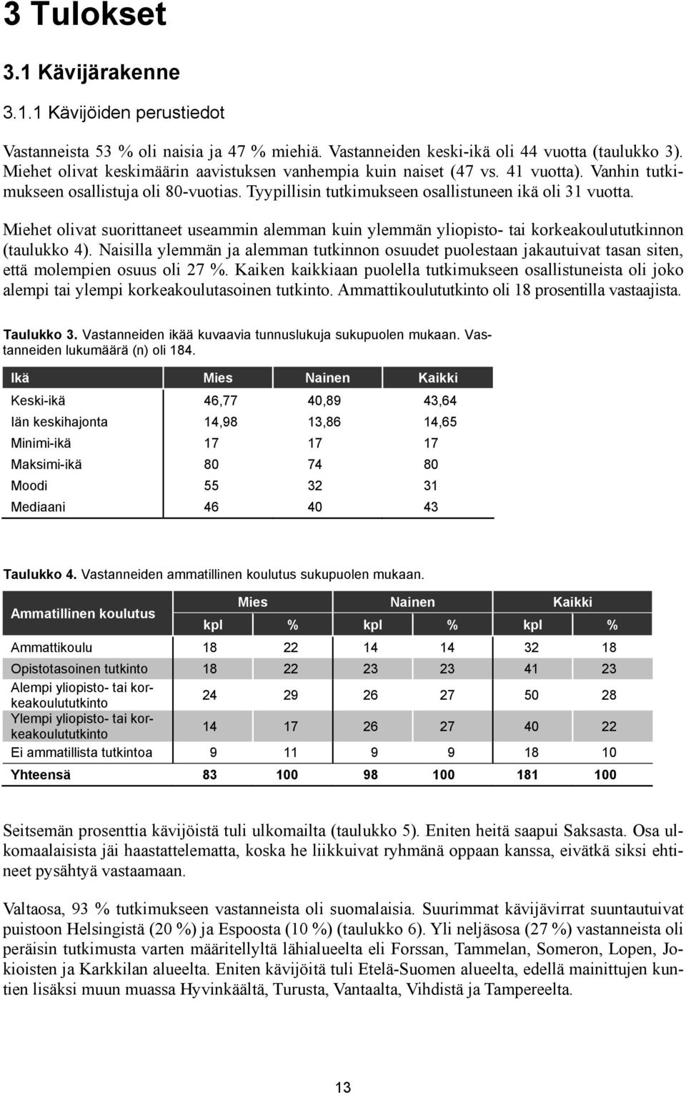 Miehet olivat suorittaneet useammin alemman kuin ylemmän yliopisto- tai korkeakoulututkinnon (taulukko 4).