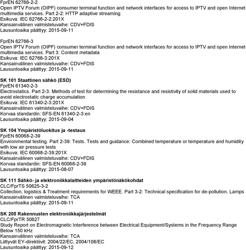 Part 2-3: Methods of test for determining the resistance and resistivity of solid materials used to avoid electrostatic charge accumulation Esikuva: IEC 61340-2-3:201X Korvaa standardin: SFS-EN