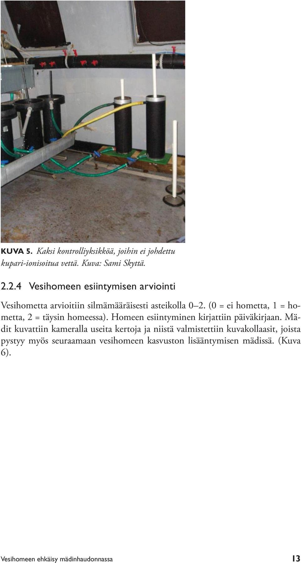 (0 = ei hometta, 1 = hometta, 2 = täysin homeessa). Homeen esiintyminen kirjattiin päiväkirjaan.