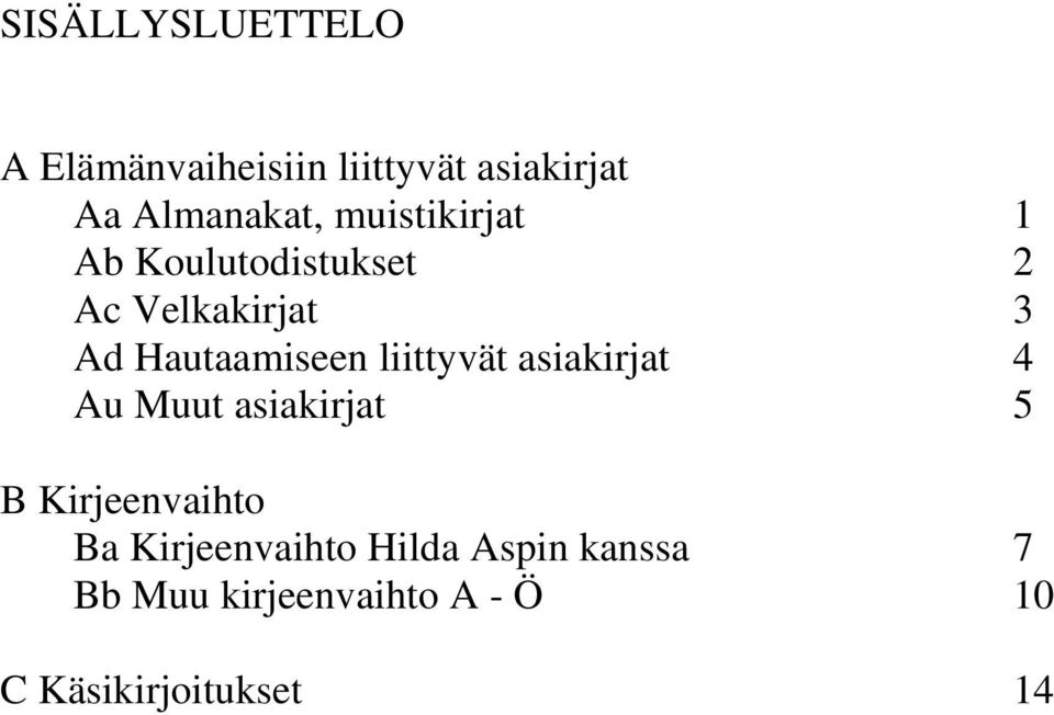 liittyvät asiakirjat 4 Au Muut asiakirjat 5 B Kirjeenvaihto Ba