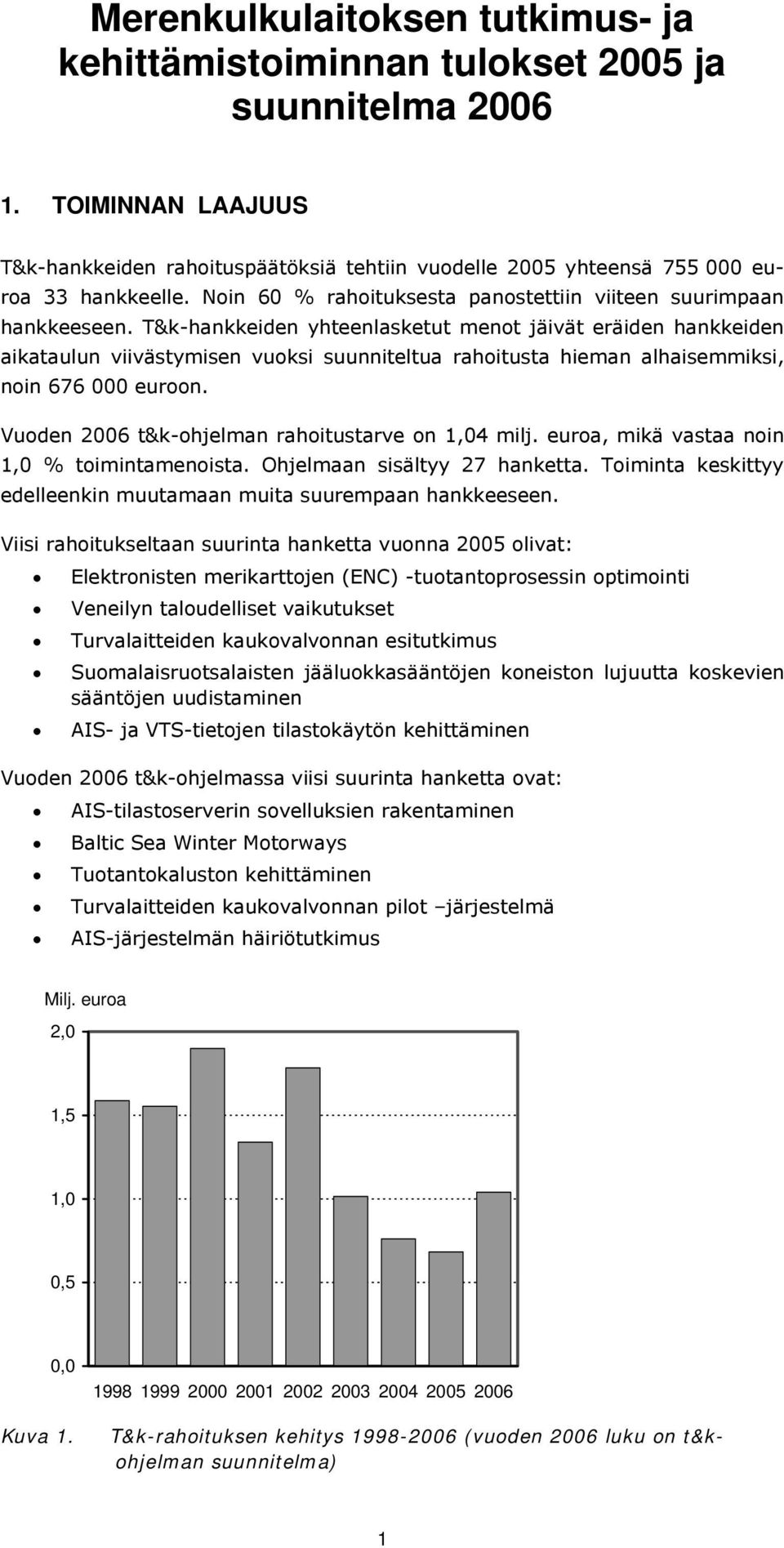 T&k-hankkeiden yhteenlasketut menot jäivät eräiden hankkeiden aikataulun viivästymisen vuoksi suunniteltua rahoitusta hieman alhaisemmiksi, noin 676 000 euroon.