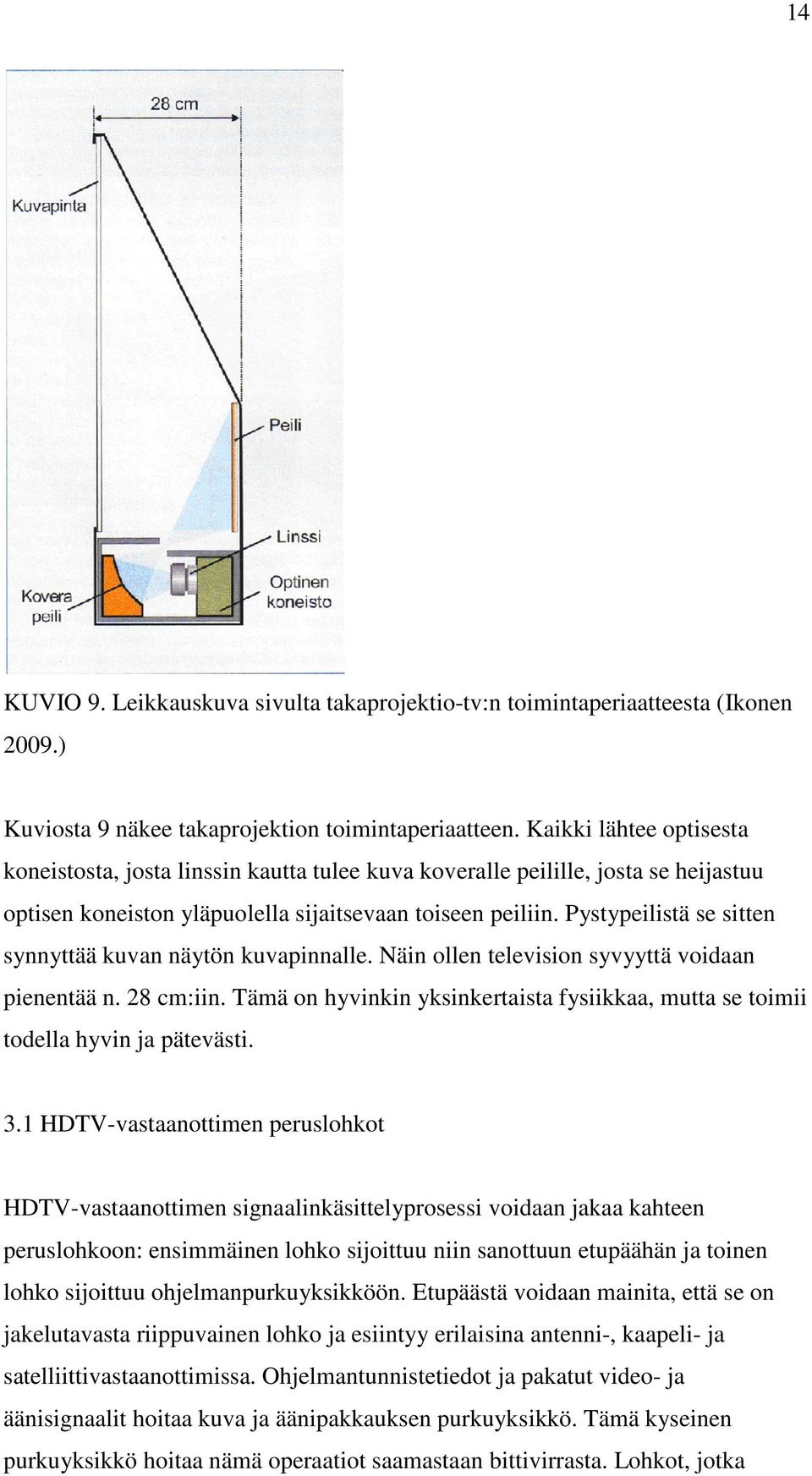 Pystypeilistä se sitten synnyttää kuvan näytön kuvapinnalle. Näin ollen television syvyyttä voidaan pienentää n. 28 cm:iin.