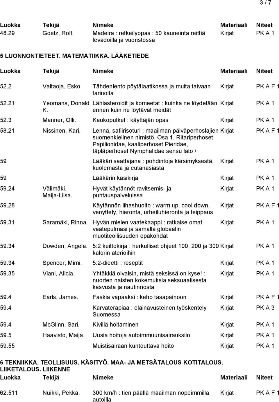 Kaukoputket : käyttäjän opas 58.21 Nissinen, Kari. Lennä, safiirisoturi : maailman päiväperhoslajien suomenkielinen nimistö.