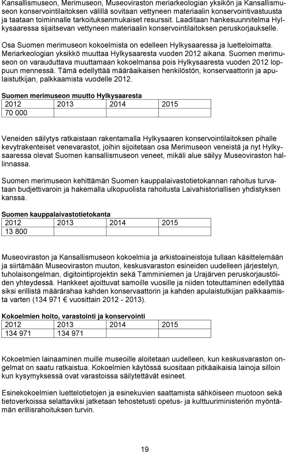 Osa Suomen merimuseon kokoelmista on edelleen Hylkysaaressa ja luetteloimatta. Meriarkeologian yksikkö muuttaa Hylkysaaresta vuoden 2012 aikana.