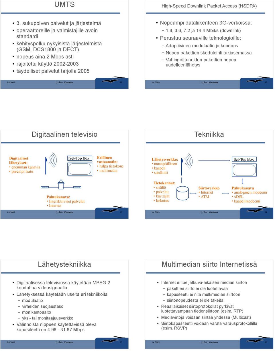 täydelliset palvelut tarjolla 2005 Nopeampi dataliikenteen 3G-verkoissa: 1.8, 3.6, 7.2 ja 14.