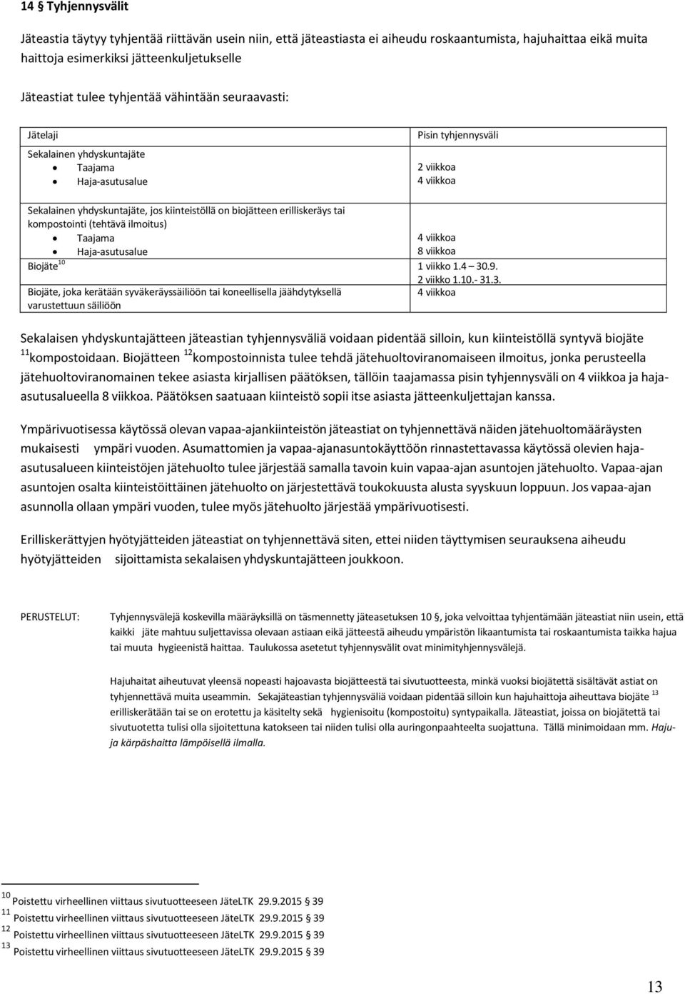 erilliskeräys tai kompostointi (tehtävä ilmoitus) Taajama 4 viikkoa Haja-asutusalue 8 viikkoa Biojäte 10 1 viikko 1.4 30