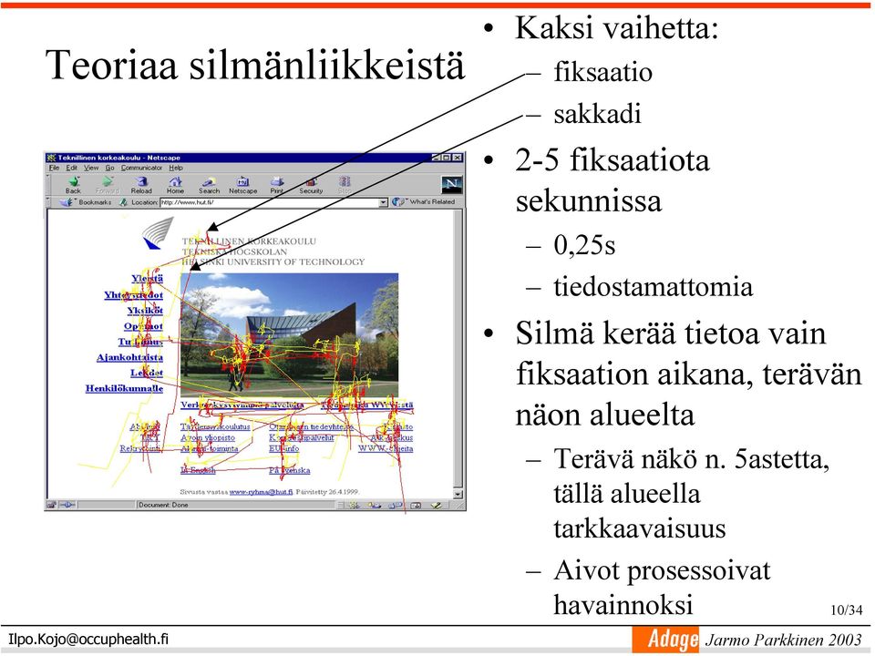 tiedostamattomia Silmä kerää tietoa vain fiksaation aikana, terävän näon