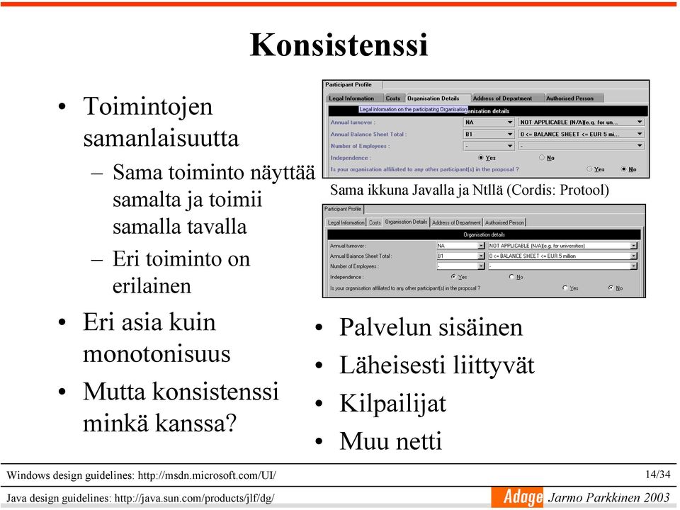 Konsistenssi Sama ikkuna Javalla ja Ntllä (Cordis: Protool) Palvelun sisäinen Läheisesti liittyvät