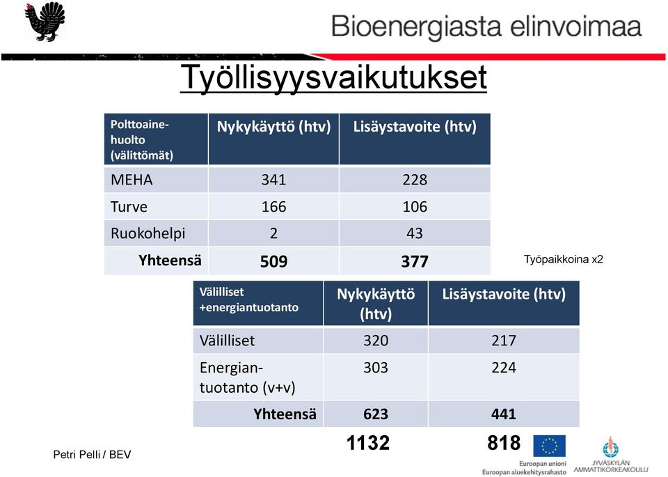 Työpaikkoina x2 Petri Pelli / BEV Välilliset +energiantuotanto Nykykäyttö (htv)