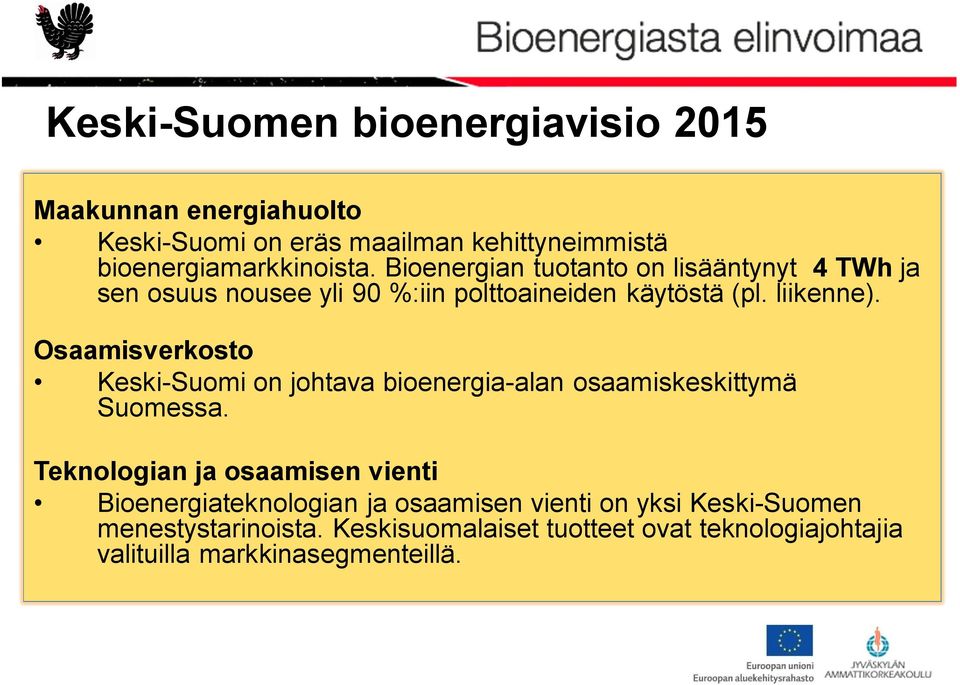 Osaamisverkosto Keski-Suomi on johtava bioenergia-alan osaamiskeskittymä Suomessa.