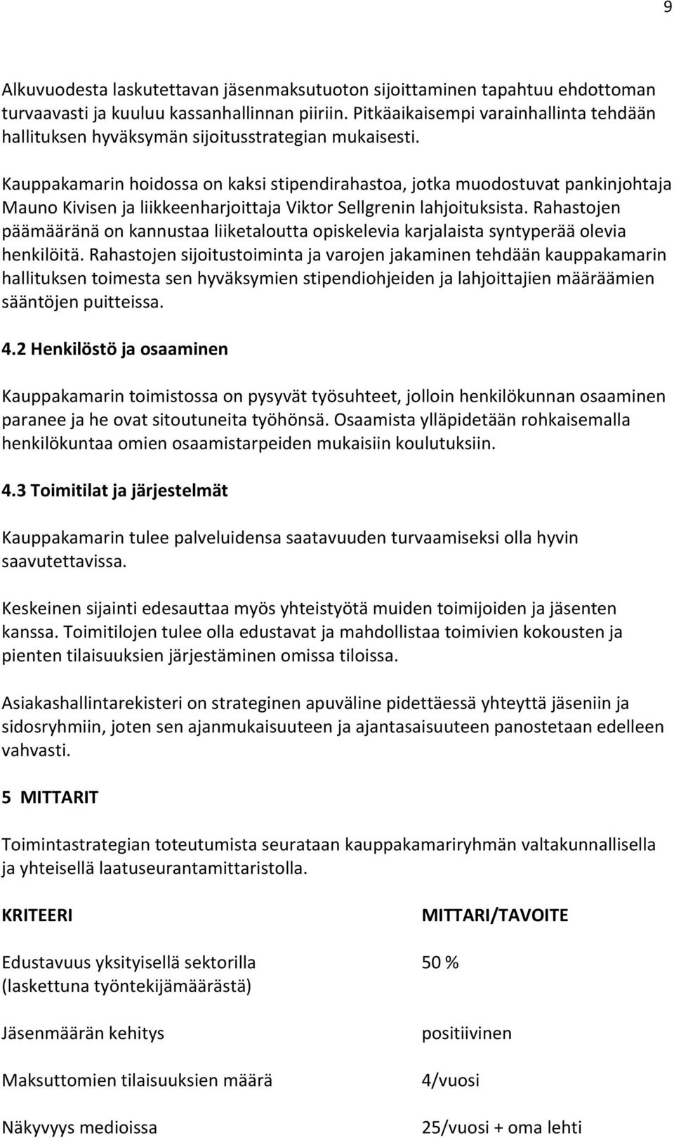 Kauppakamarin hoidossa on kaksi stipendirahastoa, jotka muodostuvat pankinjohtaja Mauno Kivisen ja liikkeenharjoittaja Viktor Sellgrenin lahjoituksista.