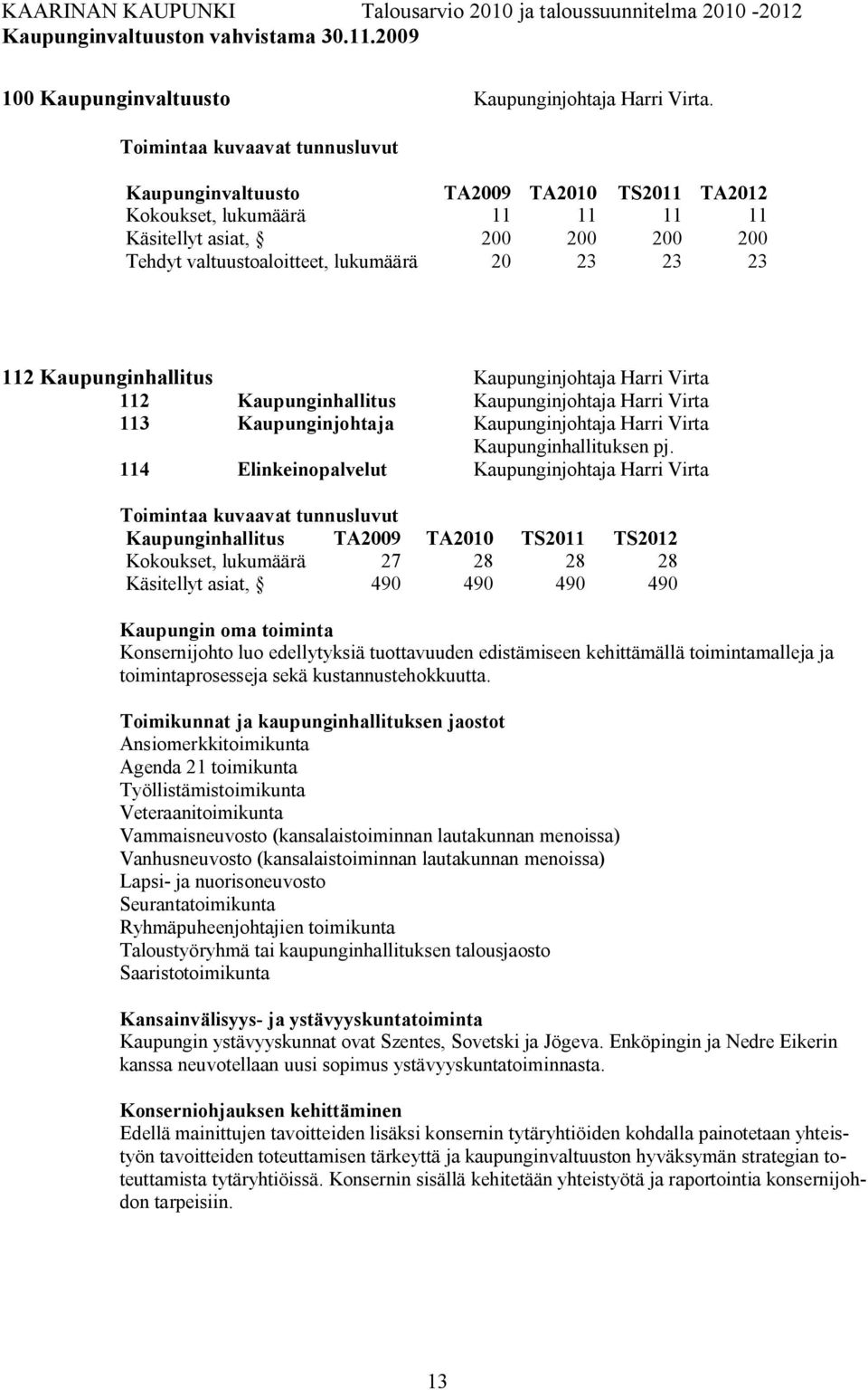 Kaupunginhallitus Kaupunginjohtaja Harri Virta 112 Kaupunginhallitus Kaupunginjohtaja Harri Virta 113 Kaupunginjohtaja Kaupunginjohtaja Harri Virta Kaupunginhallituksen pj.