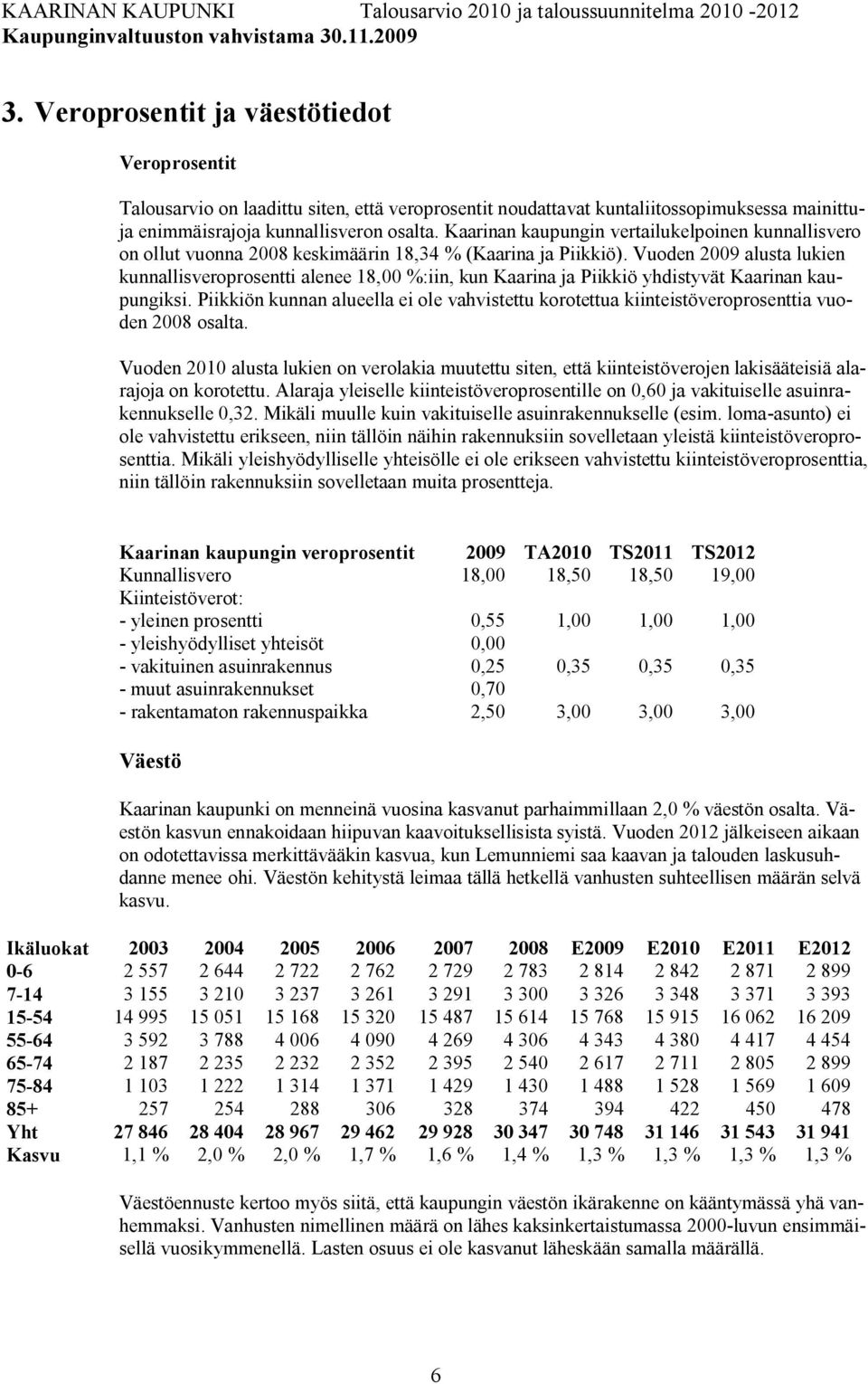 Vuoden 2009 alusta lukien kunnallisveroprosentti alenee 18,00 %:iin, kun Kaarina ja Piikkiö yhdistyvät Kaarinan kaupungiksi.